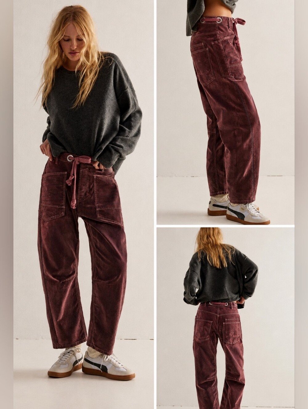 Free People We The Free Moxie Flocked Pull-On Barrel Jeans. NWOT